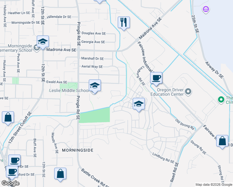 map of restaurants, bars, coffee shops, grocery stores, and more near 1765 John Muir Circle Southeast in Salem
