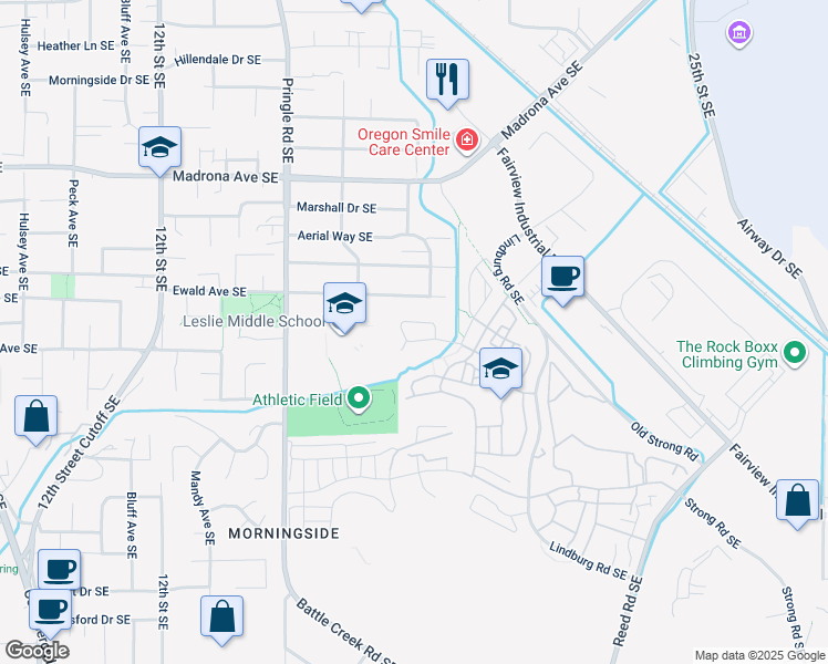map of restaurants, bars, coffee shops, grocery stores, and more near 1765 John Muir Circle Southeast in Salem