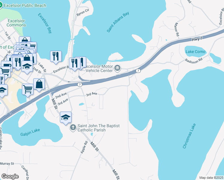 map of restaurants, bars, coffee shops, grocery stores, and more near 897 3rd Avenue in Excelsior