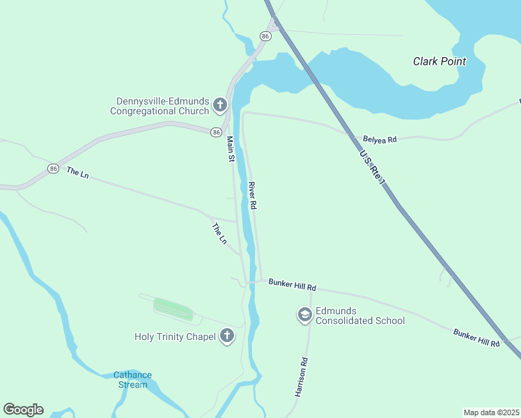 map of restaurants, bars, coffee shops, grocery stores, and more near 128 Main Street in Dennysville