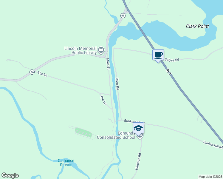map of restaurants, bars, coffee shops, grocery stores, and more near 128 Main Street in Dennysville