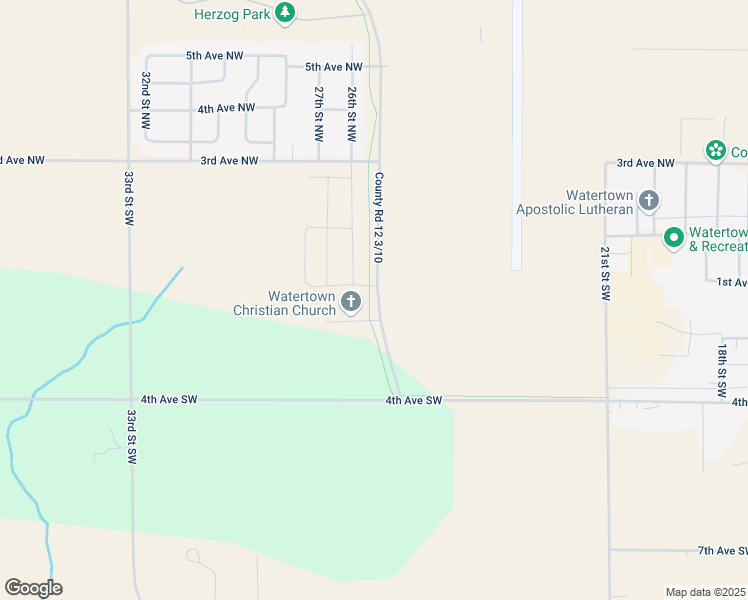 map of restaurants, bars, coffee shops, grocery stores, and more near 500 Golf Course Road in Watertown