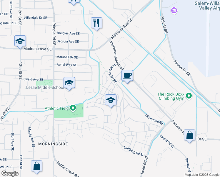 map of restaurants, bars, coffee shops, grocery stores, and more near 3792 Village Center Drive Southeast in Salem