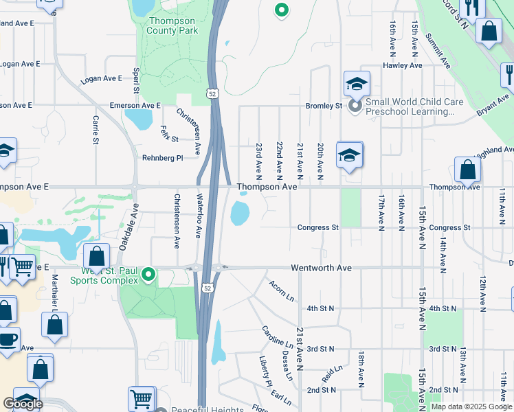 map of restaurants, bars, coffee shops, grocery stores, and more near 601 Levander Way in South Saint Paul