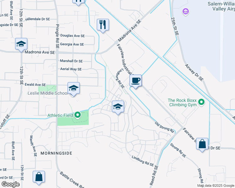 map of restaurants, bars, coffee shops, grocery stores, and more near 3782 Village Center Drive Southeast in Salem