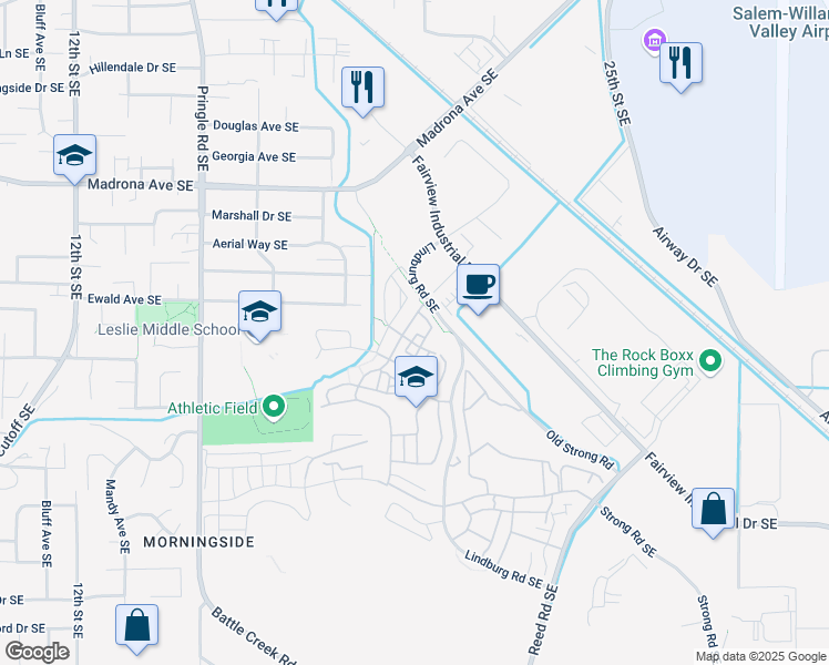 map of restaurants, bars, coffee shops, grocery stores, and more near 3782 Village Center Drive Southeast in Salem