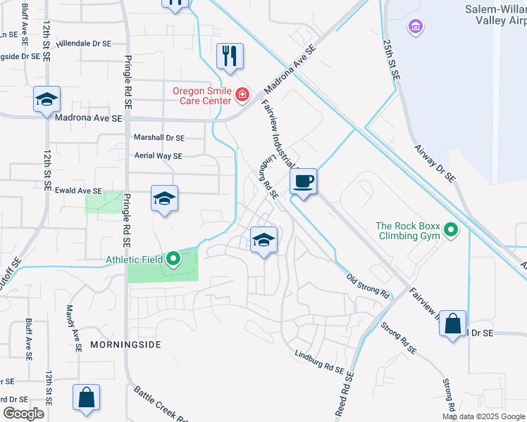 map of restaurants, bars, coffee shops, grocery stores, and more near 3772 Village Center Drive Southeast in Salem