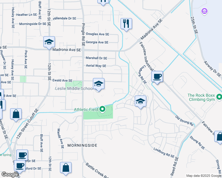 map of restaurants, bars, coffee shops, grocery stores, and more near 1809 John Muir Circle Southeast in Salem