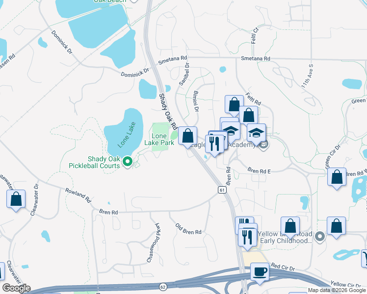 map of restaurants, bars, coffee shops, grocery stores, and more near 5734 Shady Oak Road in Minnetonka
