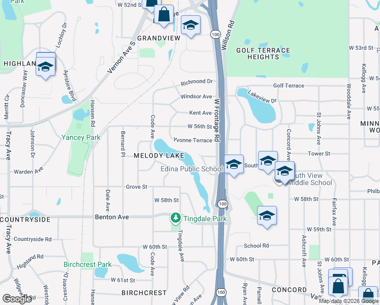 map of restaurants, bars, coffee shops, grocery stores, and more near 5018 Normandale Court in Minneapolis