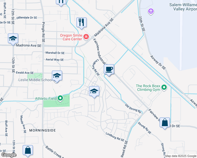 map of restaurants, bars, coffee shops, grocery stores, and more near 2052 Audobon Avenue Southeast in Salem