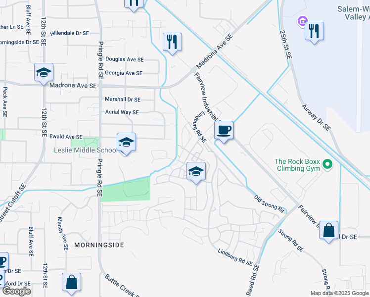 map of restaurants, bars, coffee shops, grocery stores, and more near 3771 Village Center Drive Southeast in Salem