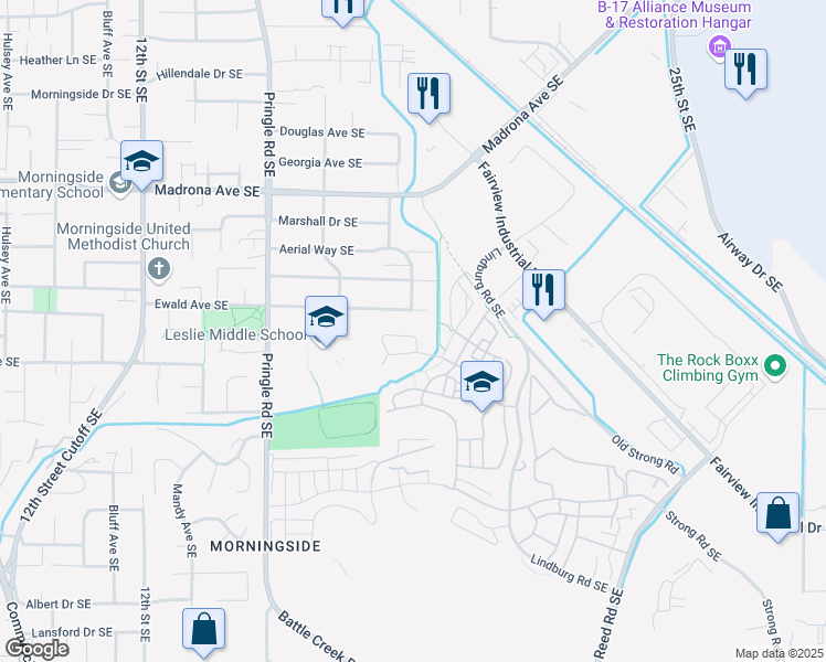 map of restaurants, bars, coffee shops, grocery stores, and more near 1765 John Muir Circle Southeast in Salem