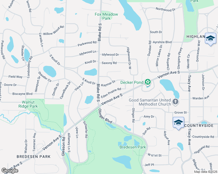 map of restaurants, bars, coffee shops, grocery stores, and more near 6101 Kaymar Drive in Minneapolis
