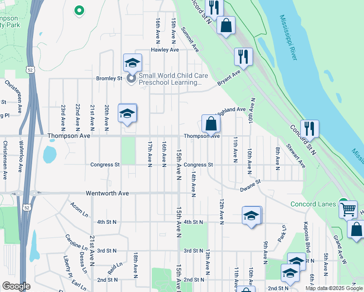 map of restaurants, bars, coffee shops, grocery stores, and more near 640 15th Avenue North in South Saint Paul