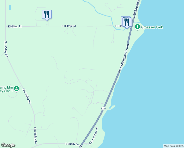 map of restaurants, bars, coffee shops, grocery stores, and more near 10600-10898 East Rainbows End in Suttons Bay
