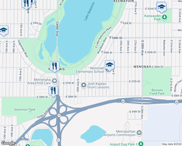 map of restaurants, bars, coffee shops, grocery stores, and more near 5620 22nd Avenue South in Minneapolis