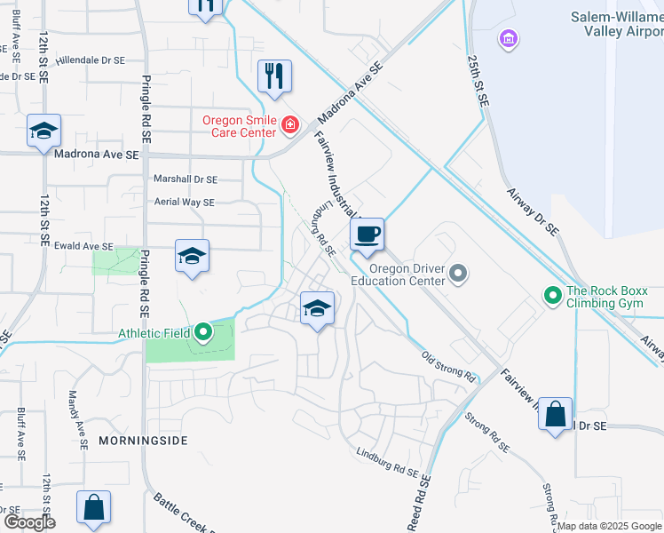 map of restaurants, bars, coffee shops, grocery stores, and more near 2042 Village Center Drive Southeast in Salem