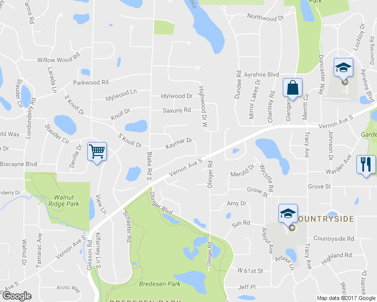 map of restaurants, bars, coffee shops, grocery stores, and more near 6004 Eden Prairie Road in Minneapolis