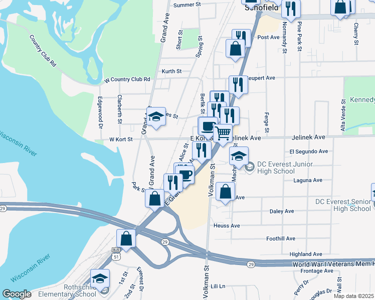 map of restaurants, bars, coffee shops, grocery stores, and more near 1120 Alice Street in Rothschild