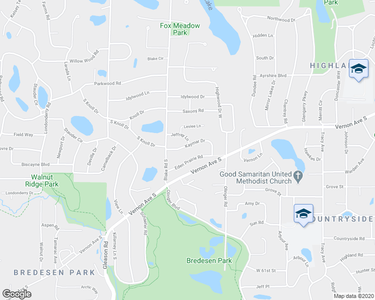 map of restaurants, bars, coffee shops, grocery stores, and more near 6101 Kaymar Drive in Minneapolis