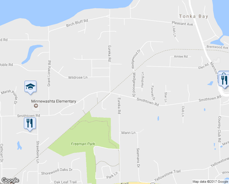 map of restaurants, bars, coffee shops, grocery stores, and more near 25560 Smithtown Road in Excelsior