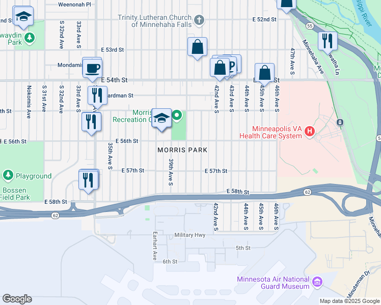 map of restaurants, bars, coffee shops, grocery stores, and more near 5620 41st Avenue South in Minneapolis