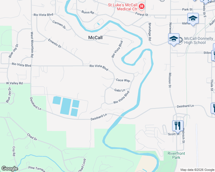 map of restaurants, bars, coffee shops, grocery stores, and more near 314 Gabi Lane in McCall