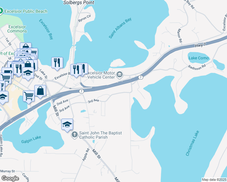 map of restaurants, bars, coffee shops, grocery stores, and more near 897 3rd Avenue in Excelsior