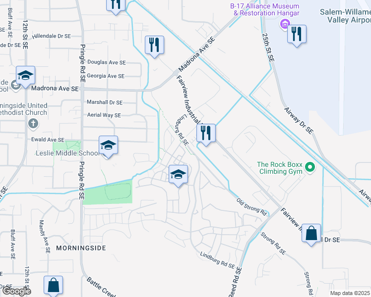 map of restaurants, bars, coffee shops, grocery stores, and more near 2052 Audobon Avenue Southeast in Salem