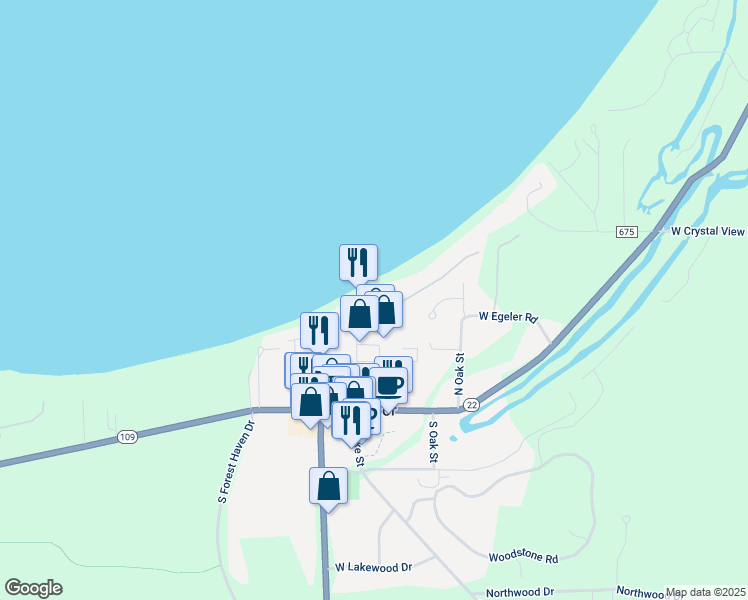 map of restaurants, bars, coffee shops, grocery stores, and more near 5000-5816 South Sheridan Lane in Glen Arbor