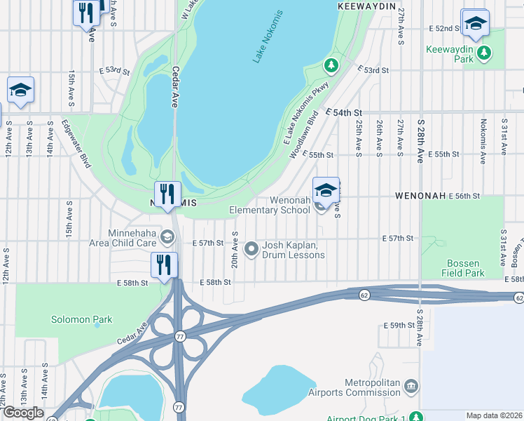map of restaurants, bars, coffee shops, grocery stores, and more near 5620 22nd Avenue South in Minneapolis