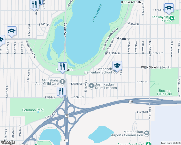 map of restaurants, bars, coffee shops, grocery stores, and more near 5605 Woodlawn Boulevard in Minneapolis