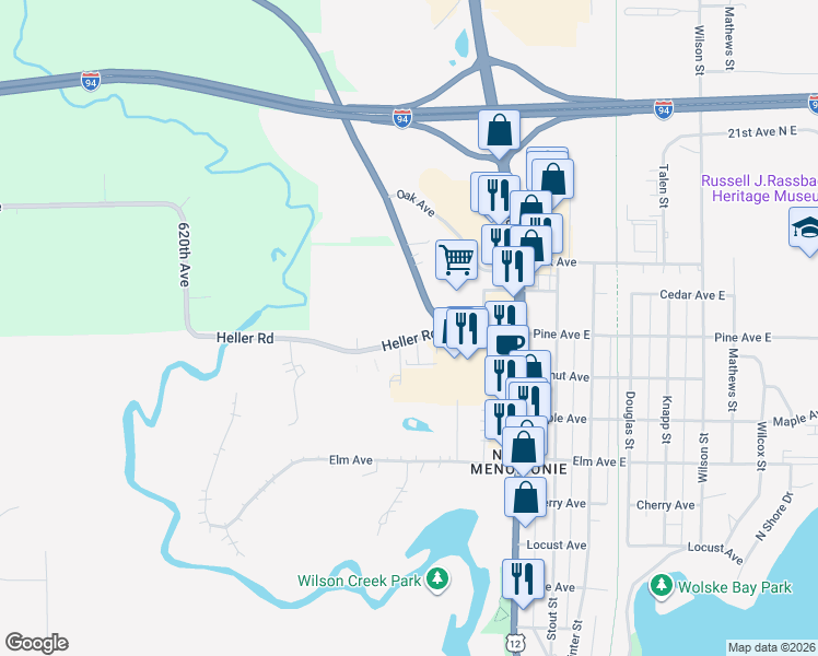 map of restaurants, bars, coffee shops, grocery stores, and more near 315 Heller Road in Menomonie