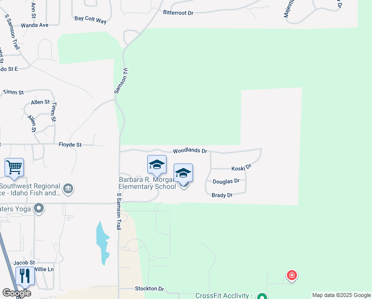 map of restaurants, bars, coffee shops, grocery stores, and more near 609 Woodlands Drive in McCall