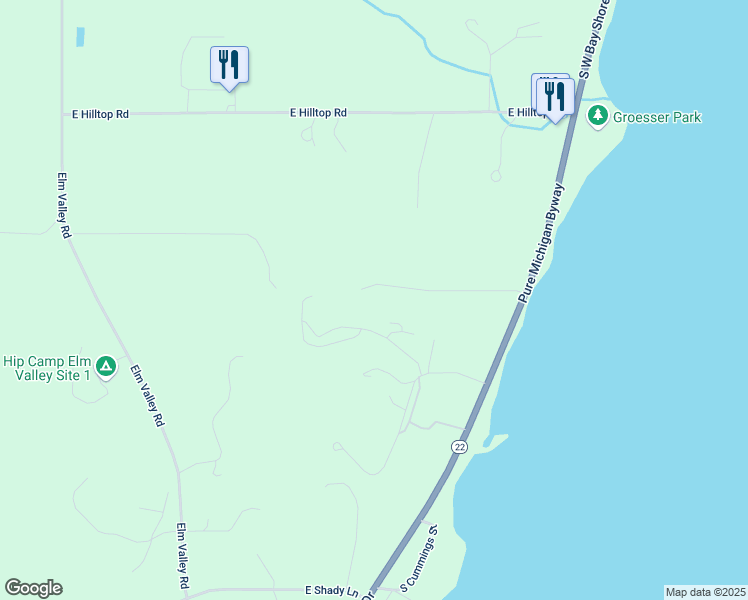 map of restaurants, bars, coffee shops, grocery stores, and more near 10600 East Rainbows End in Suttons Bay