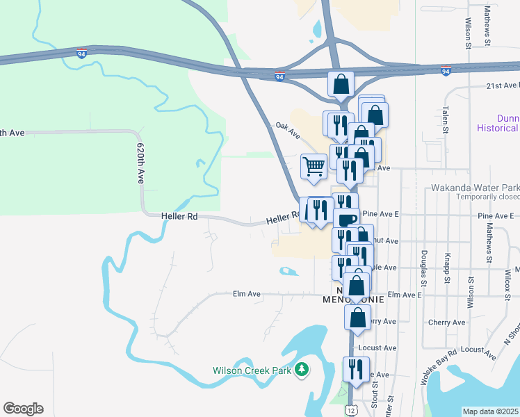 map of restaurants, bars, coffee shops, grocery stores, and more near 402 Cedar Court in Menomonie
