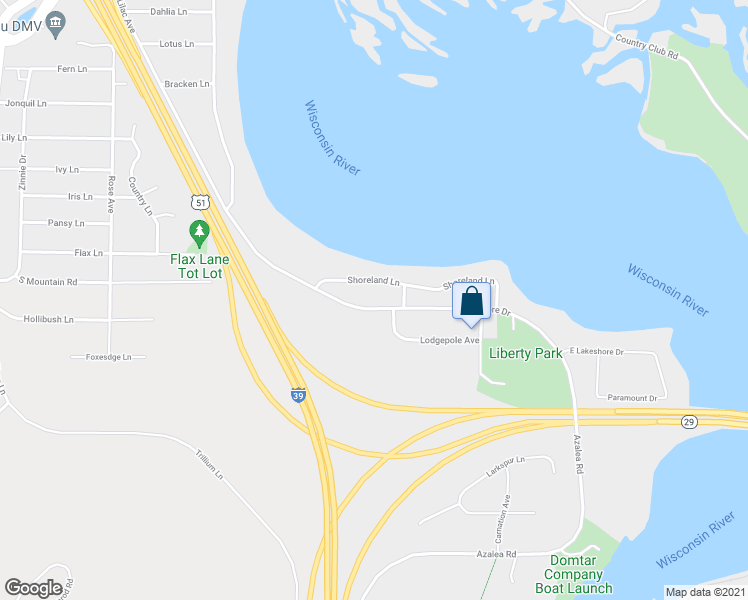 map of restaurants, bars, coffee shops, grocery stores, and more near 6009 Lakeshore Drive in Wausau