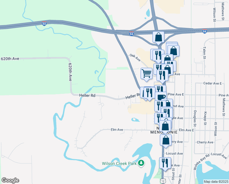 map of restaurants, bars, coffee shops, grocery stores, and more near 418 Cedar Court in Menomonie