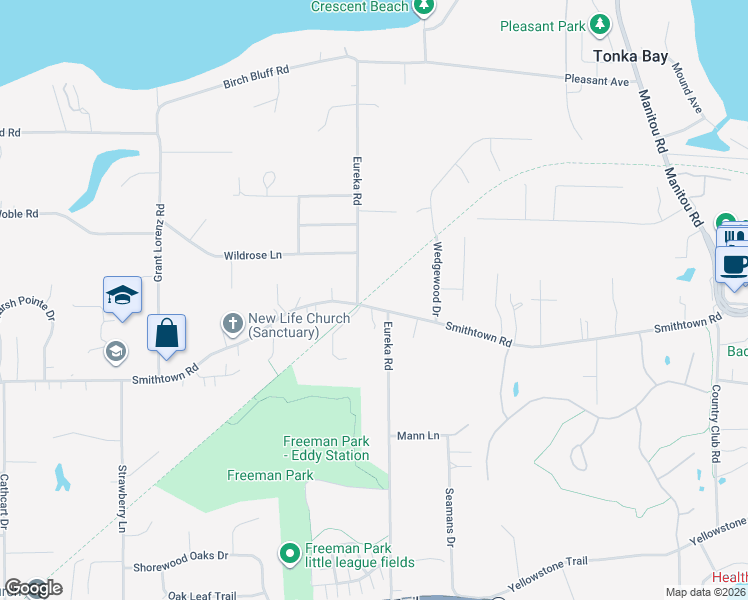 map of restaurants, bars, coffee shops, grocery stores, and more near 25560 Smithtown Road in Excelsior