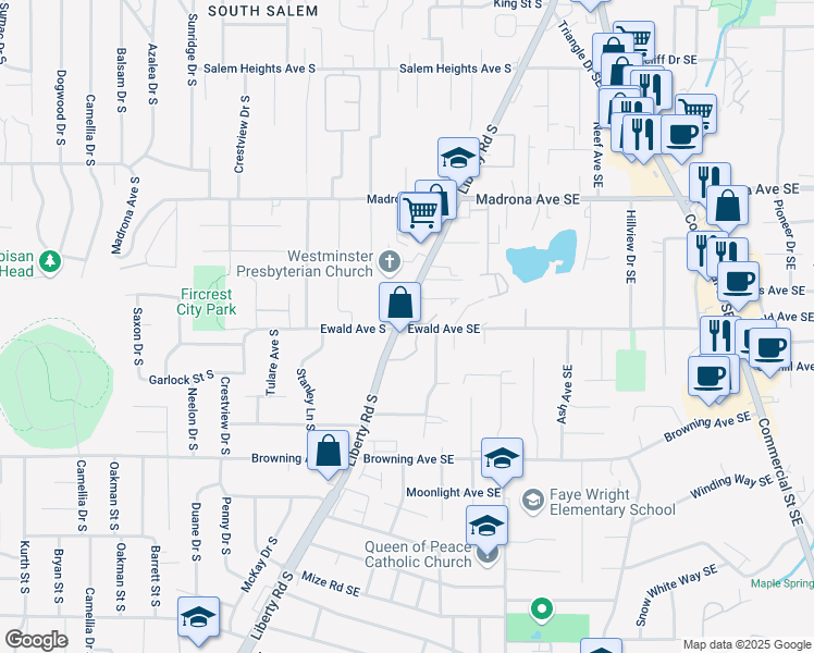 map of restaurants, bars, coffee shops, grocery stores, and more near 3741 Owyhee Court Southeast in Salem