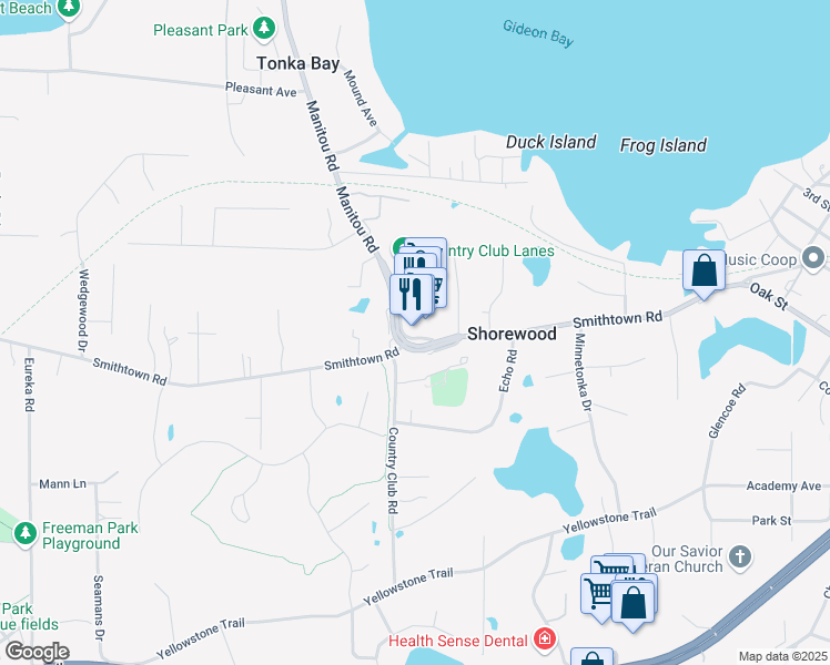 map of restaurants, bars, coffee shops, grocery stores, and more near 5663 Manitou Road in Excelsior