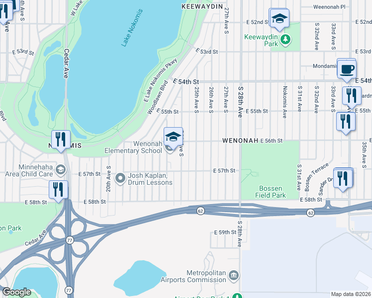 map of restaurants, bars, coffee shops, grocery stores, and more near 5621 24th Avenue South in Minneapolis