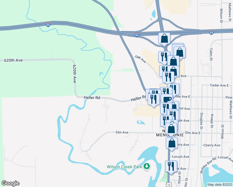 map of restaurants, bars, coffee shops, grocery stores, and more near 418 Cedar Court in Menomonie