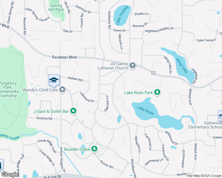 map of restaurants, bars, coffee shops, grocery stores, and more near 5630 Woodland Road in Minnetonka