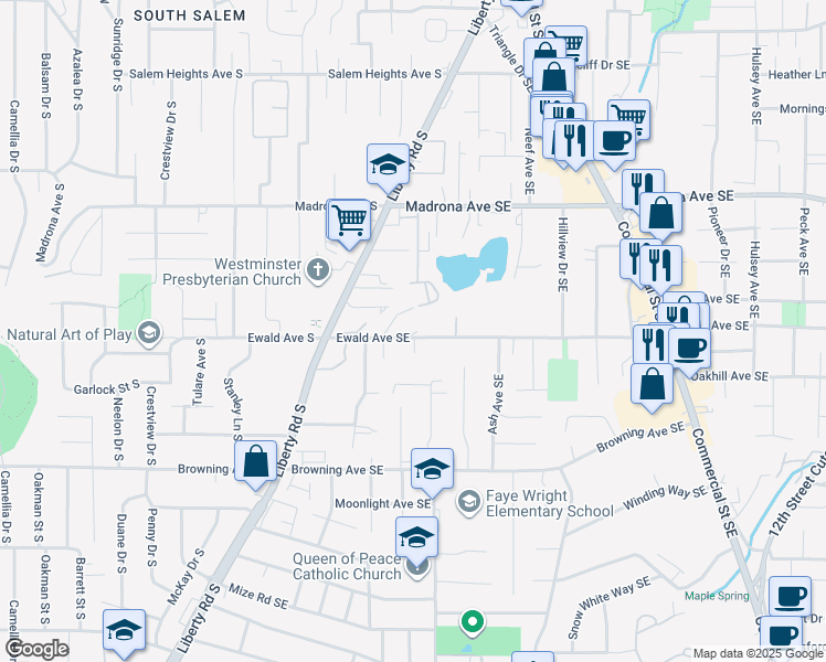 map of restaurants, bars, coffee shops, grocery stores, and more near 3762 Flagstaff Court Southeast in Salem