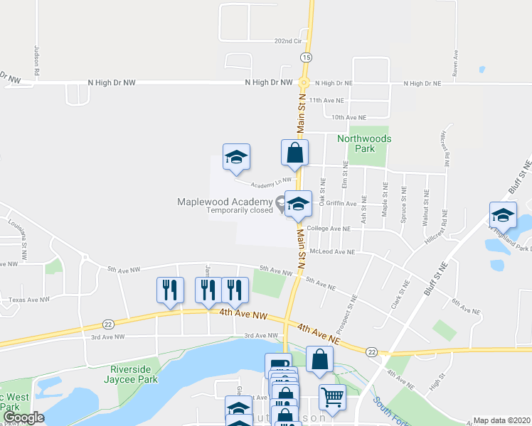 map of restaurants, bars, coffee shops, grocery stores, and more near 700 Main Street North in Hutchinson