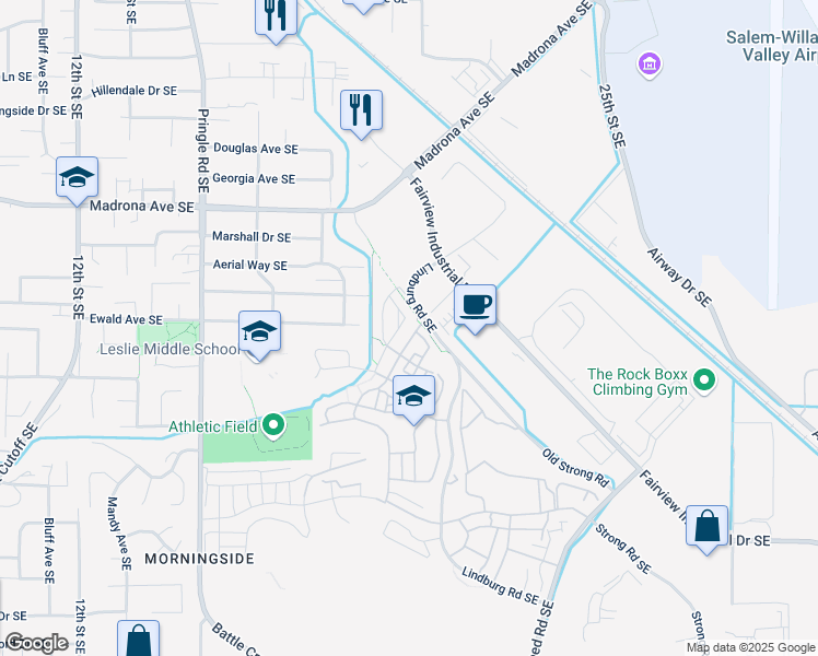map of restaurants, bars, coffee shops, grocery stores, and more near 3721 Village Center Drive Southeast in Salem