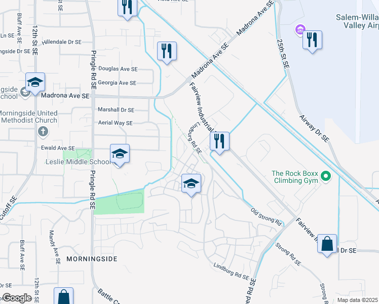 map of restaurants, bars, coffee shops, grocery stores, and more near 3721 Village Center Drive Southeast in Salem