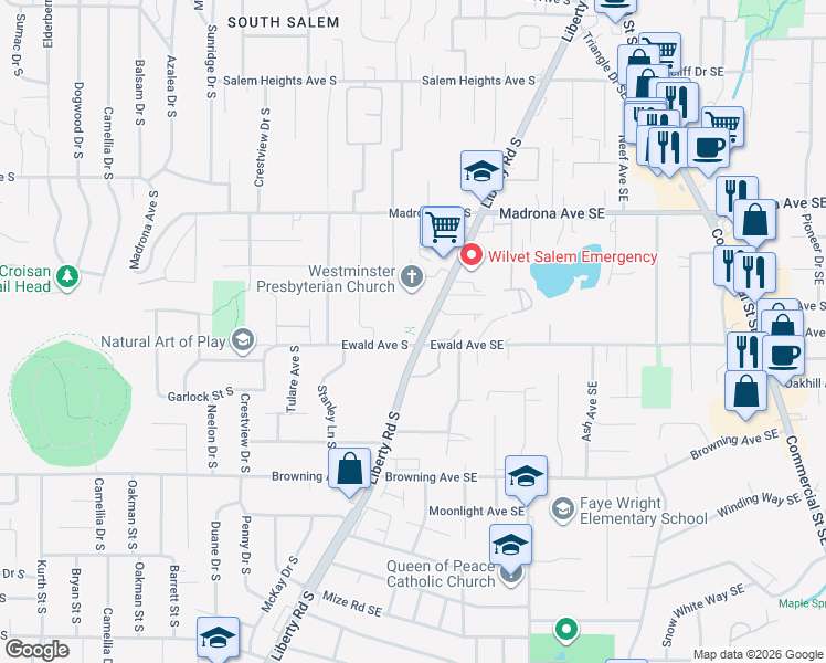 map of restaurants, bars, coffee shops, grocery stores, and more near 3739-3775 Liberty Road South in Salem